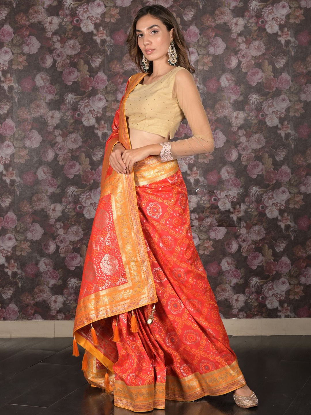 

ODETTE Woven Design Zari Saree, Red