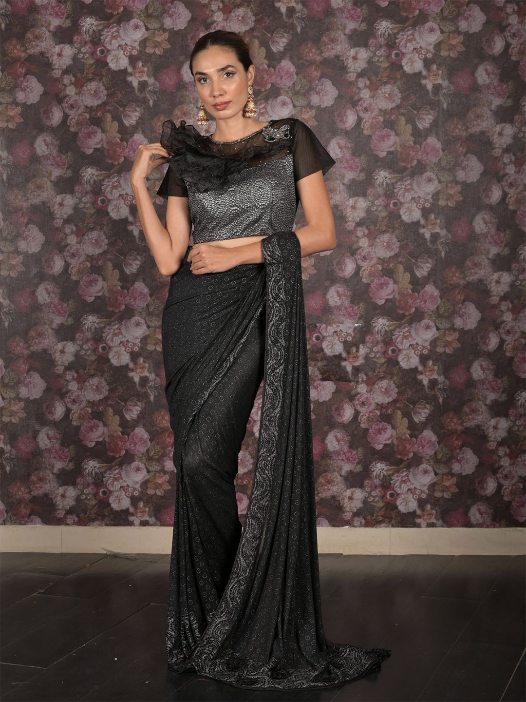 

ODETTE Embellished Ready-To-Wear Saree, Black