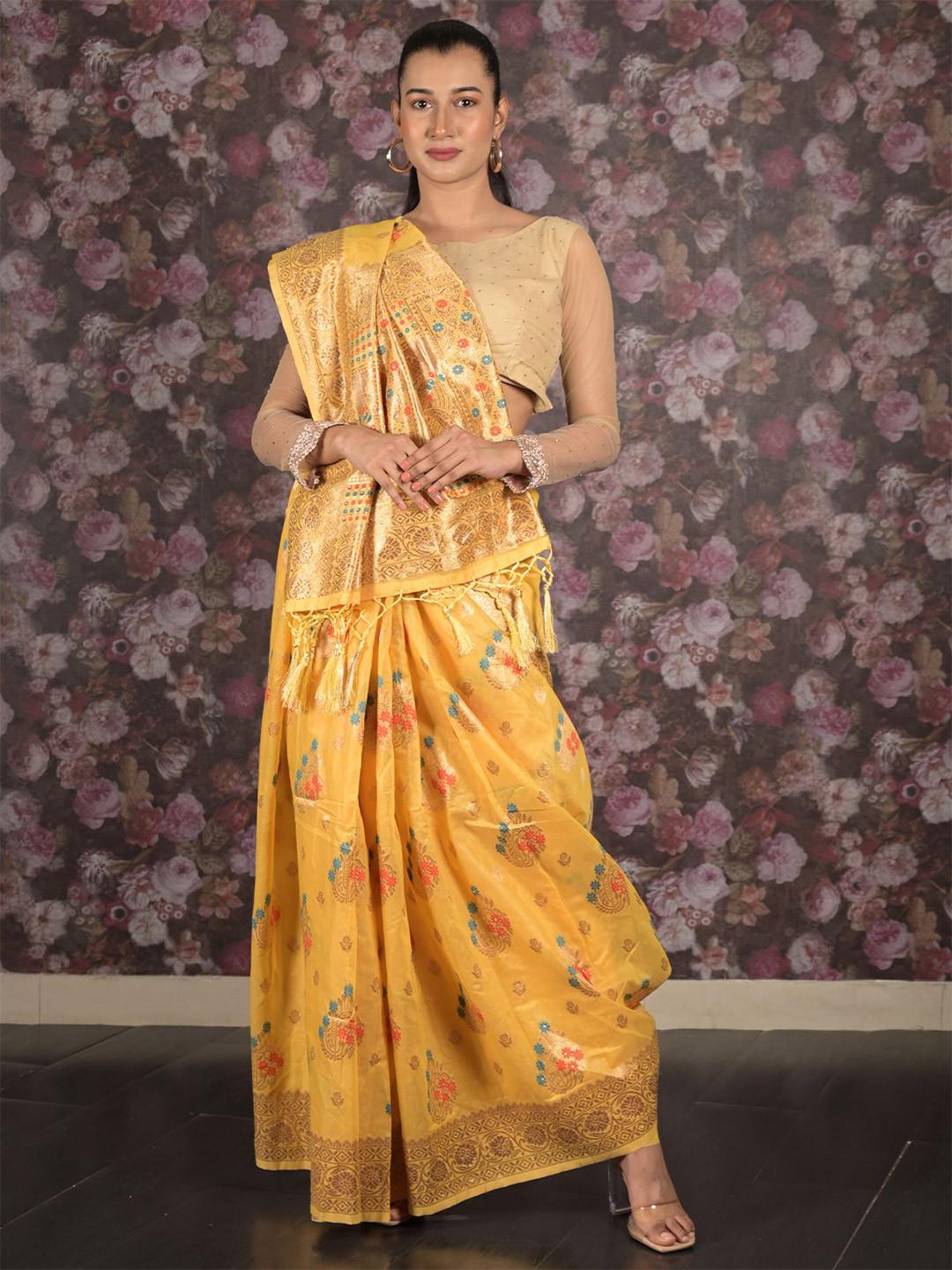 

ODETTE Ethnic Motifs Woven Design Zari Saree, Yellow