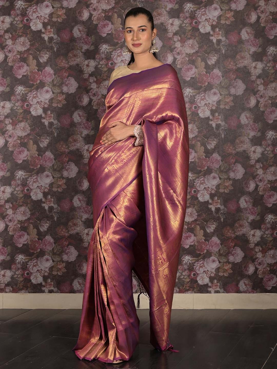 

ODETTE Woven Design Zari Saree, Purple