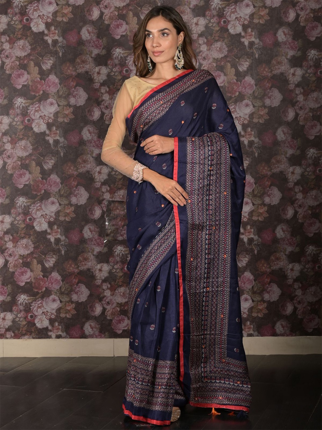 

ODETTE Woven Design Zari Saree, Blue