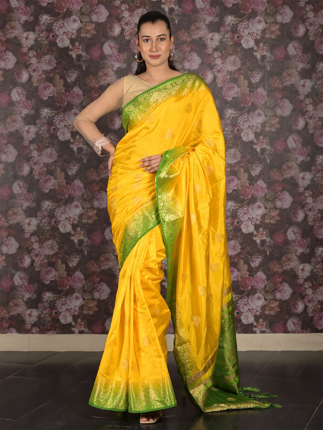 

ODETTE Woven Design Zari Saree, Yellow