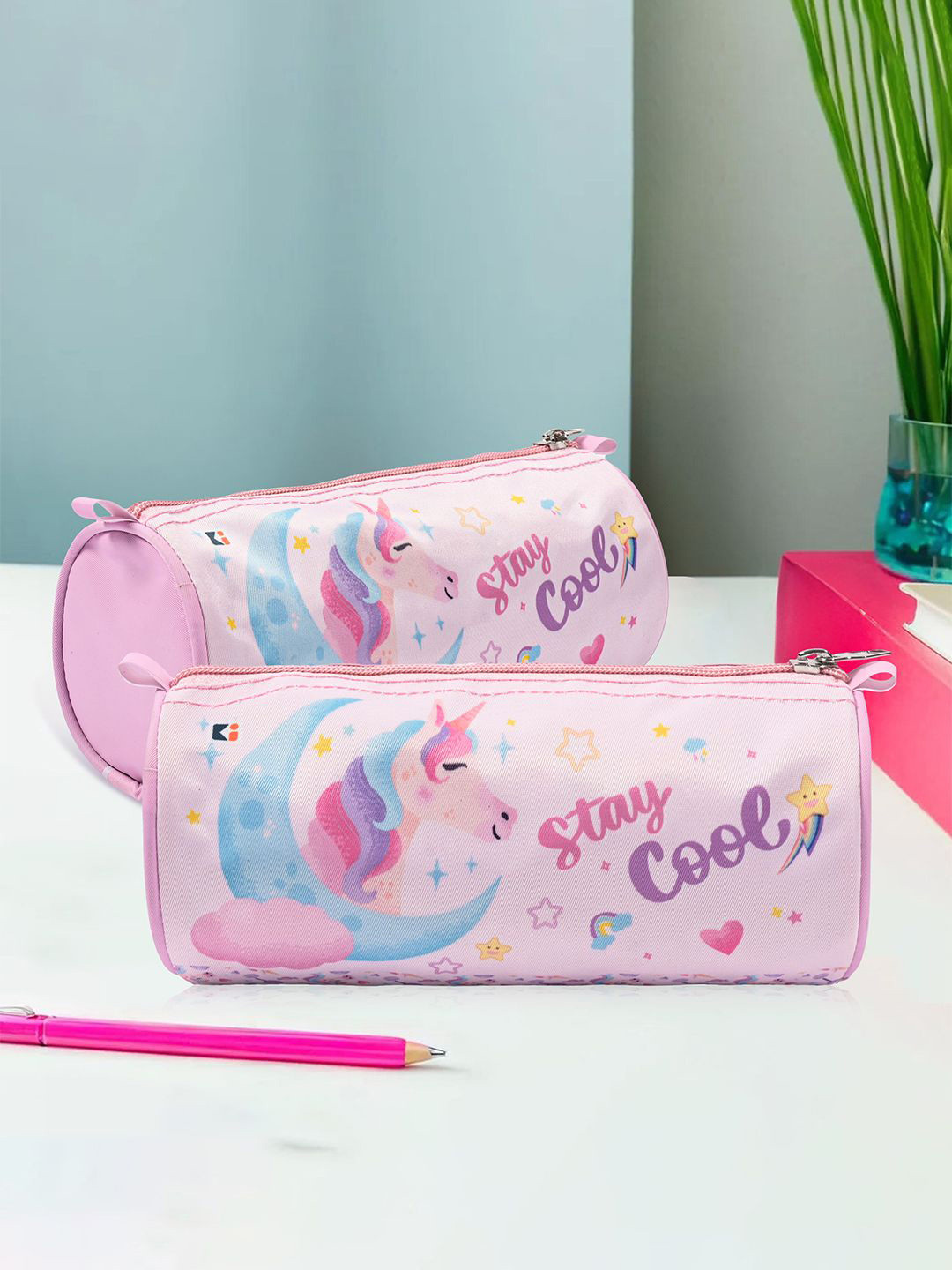 

Kuber Industries Pack Of 2 Self Designed Pen Cases Stationery, Pink