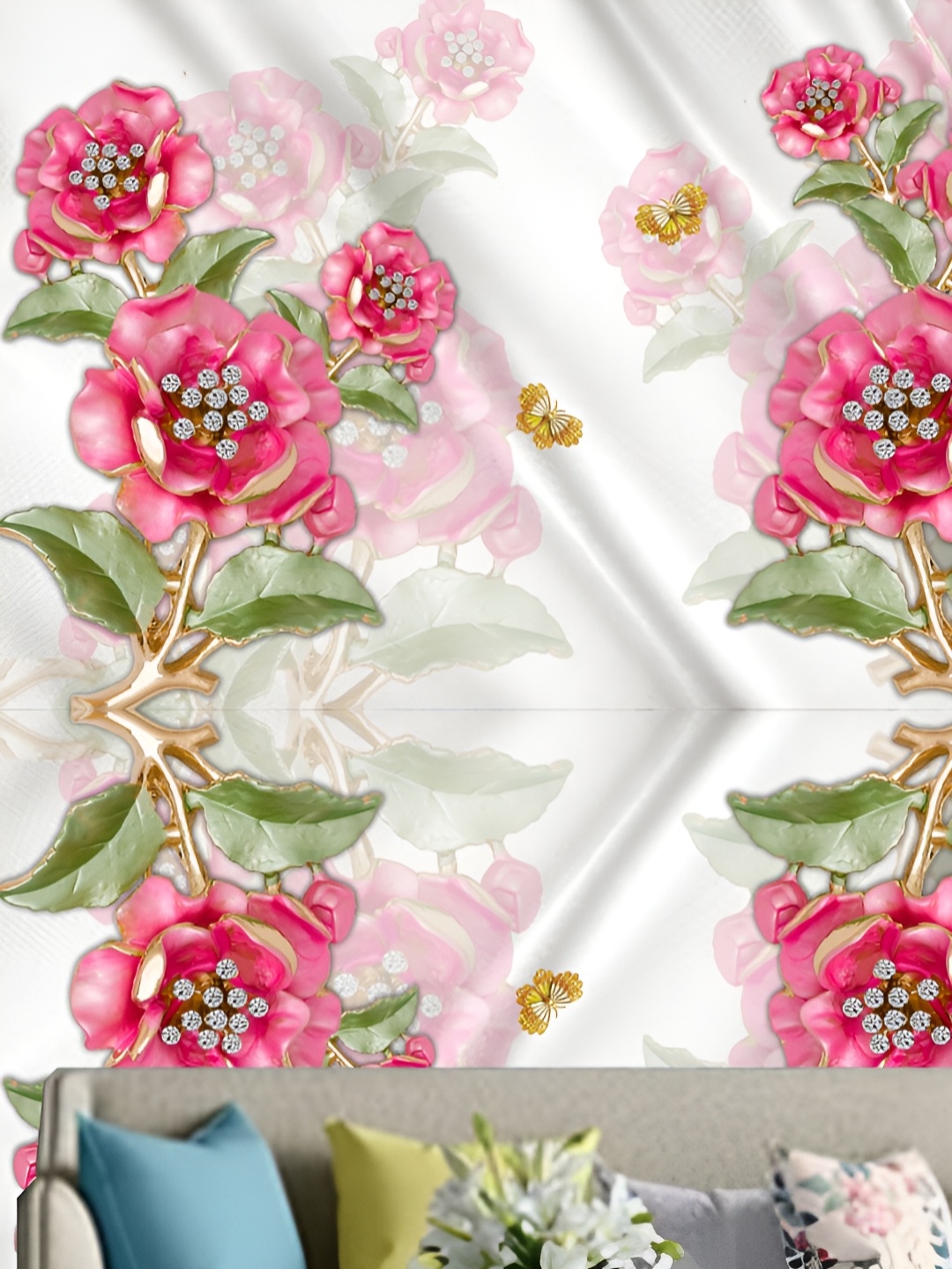 

Aura White & Pink Floral Printed Self-Adhesive Wall Sticker