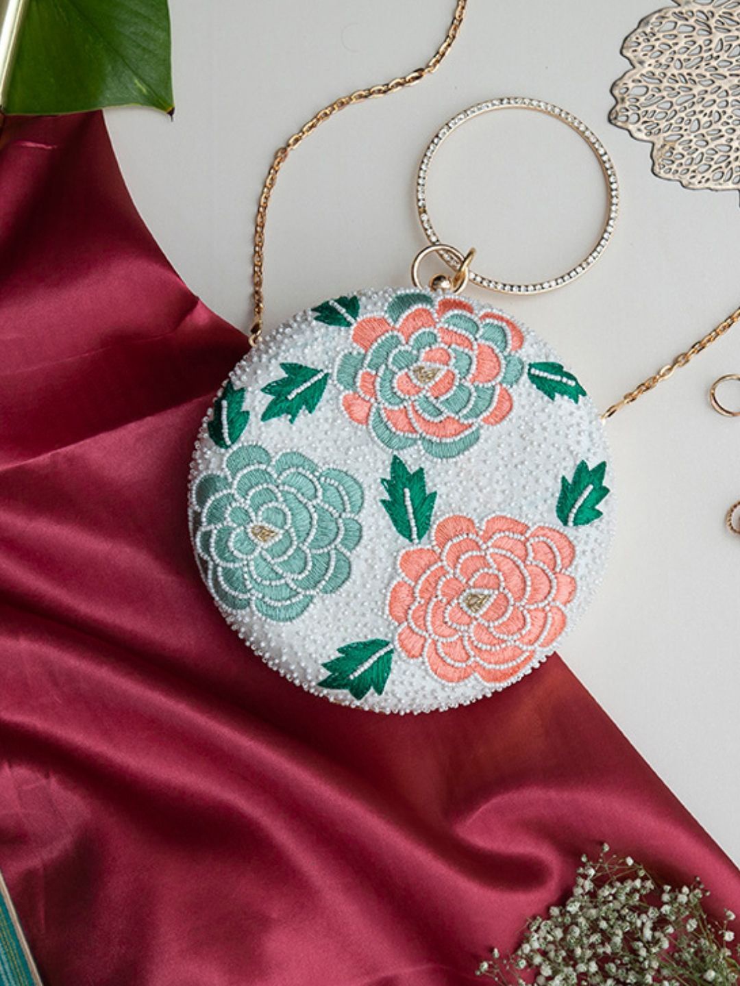

THE TAN CLAN Zahra Embroidered Box Clutch, White
