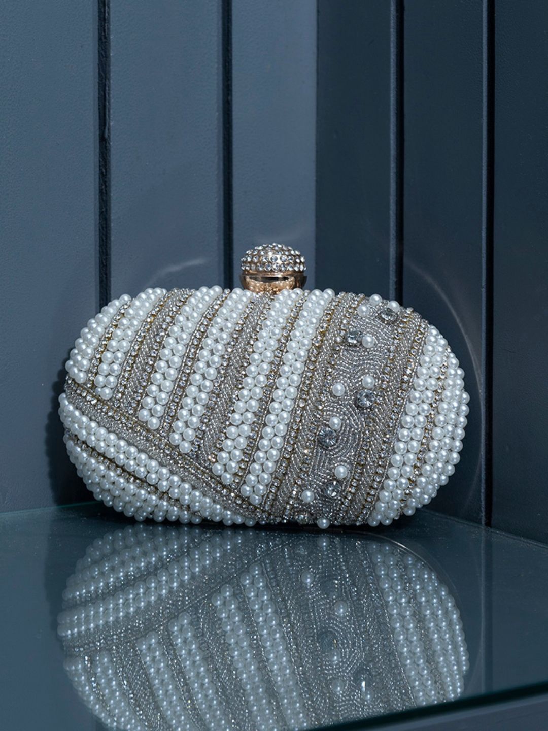 

THE TAN CLAN Rabia Embroidered Box Clutch, Silver
