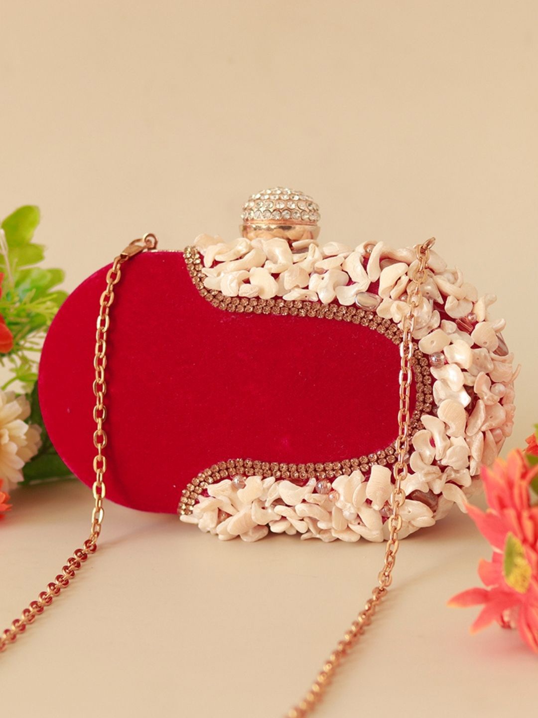 

THE TAN CLAN Dariya Embellished Box Clutch, Red
