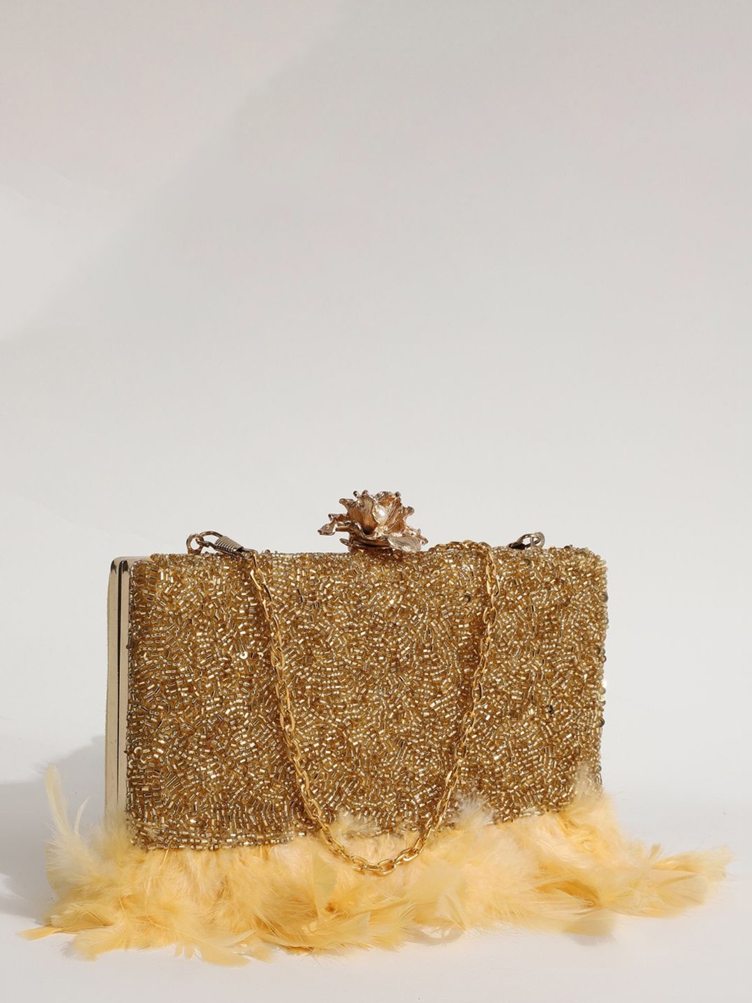

THE TAN CLAN Daina Feather Embroidered Box Clutch, Beige
