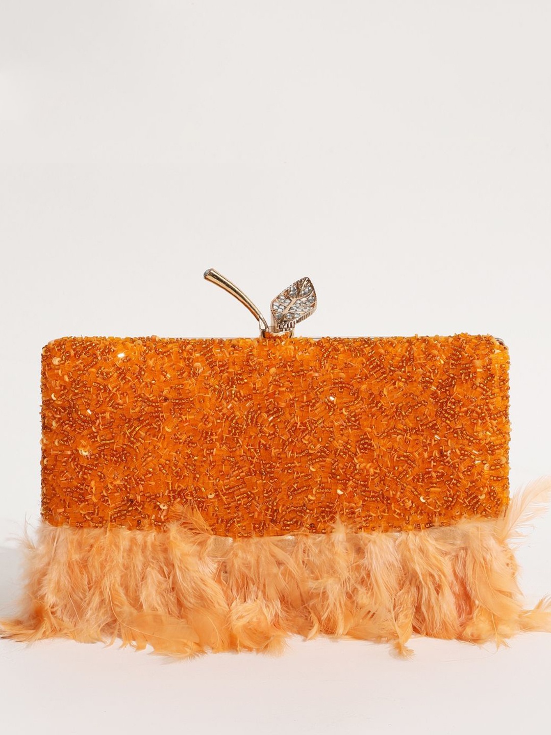 

THE TAN CLAN Daina Feather Embroidered Box Clutch, Peach