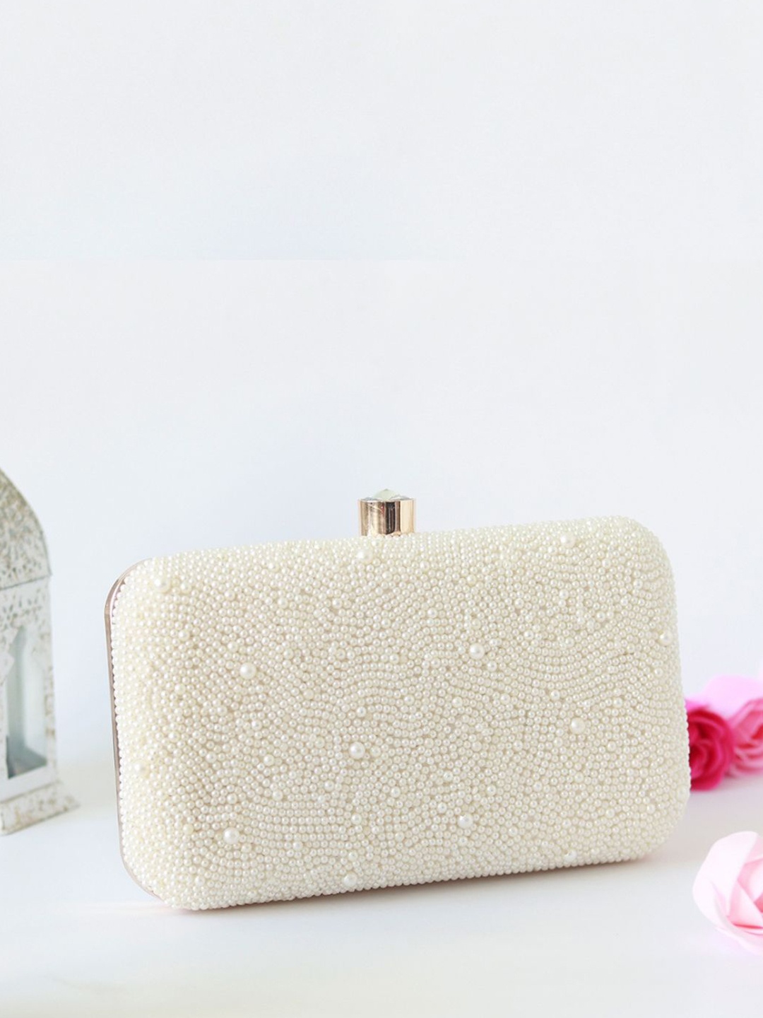 

THE TAN CLAN Shwet Embroidered Box Clutch, White