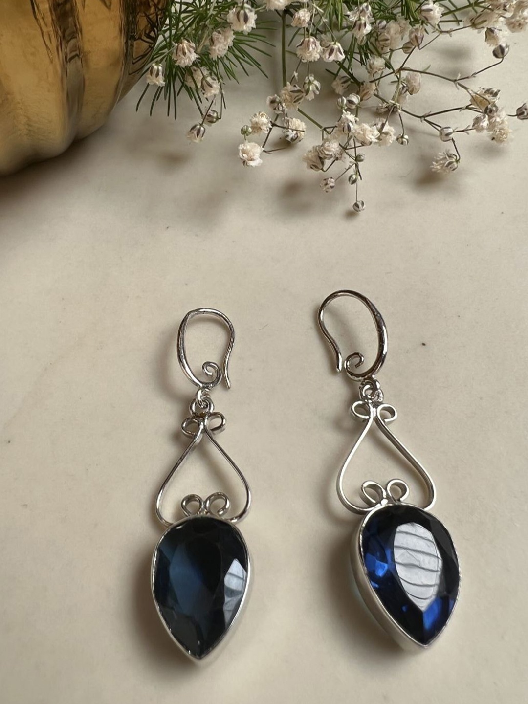 

XAGO Silver-Plated Stones Studded Teardrop Shaped Drop Earrings