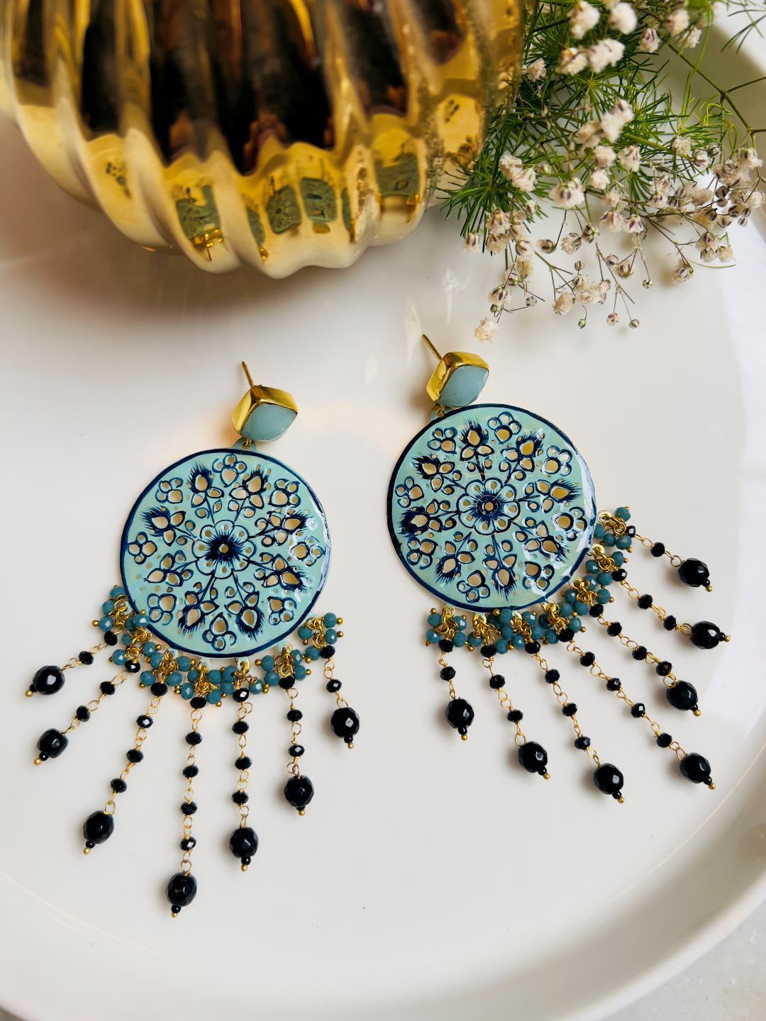 

XAGO Gold-Plated Beaded Contamporary Tasselled Drop Earrings