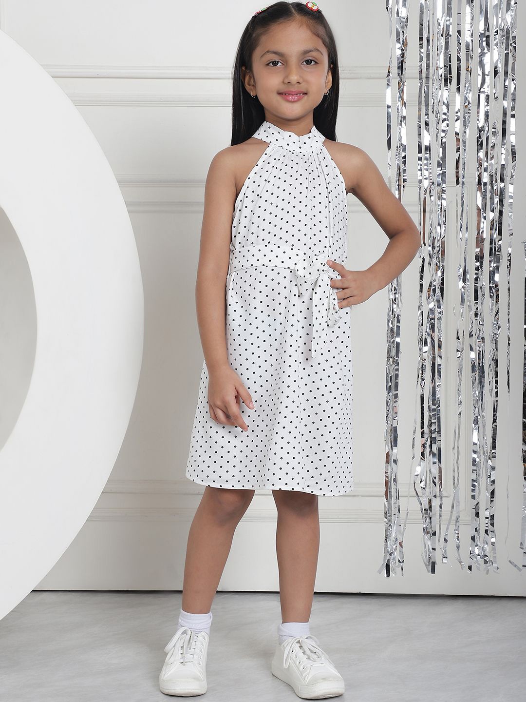 

MINI & MING Girls Polka Dot Printed A-Line Dress, White