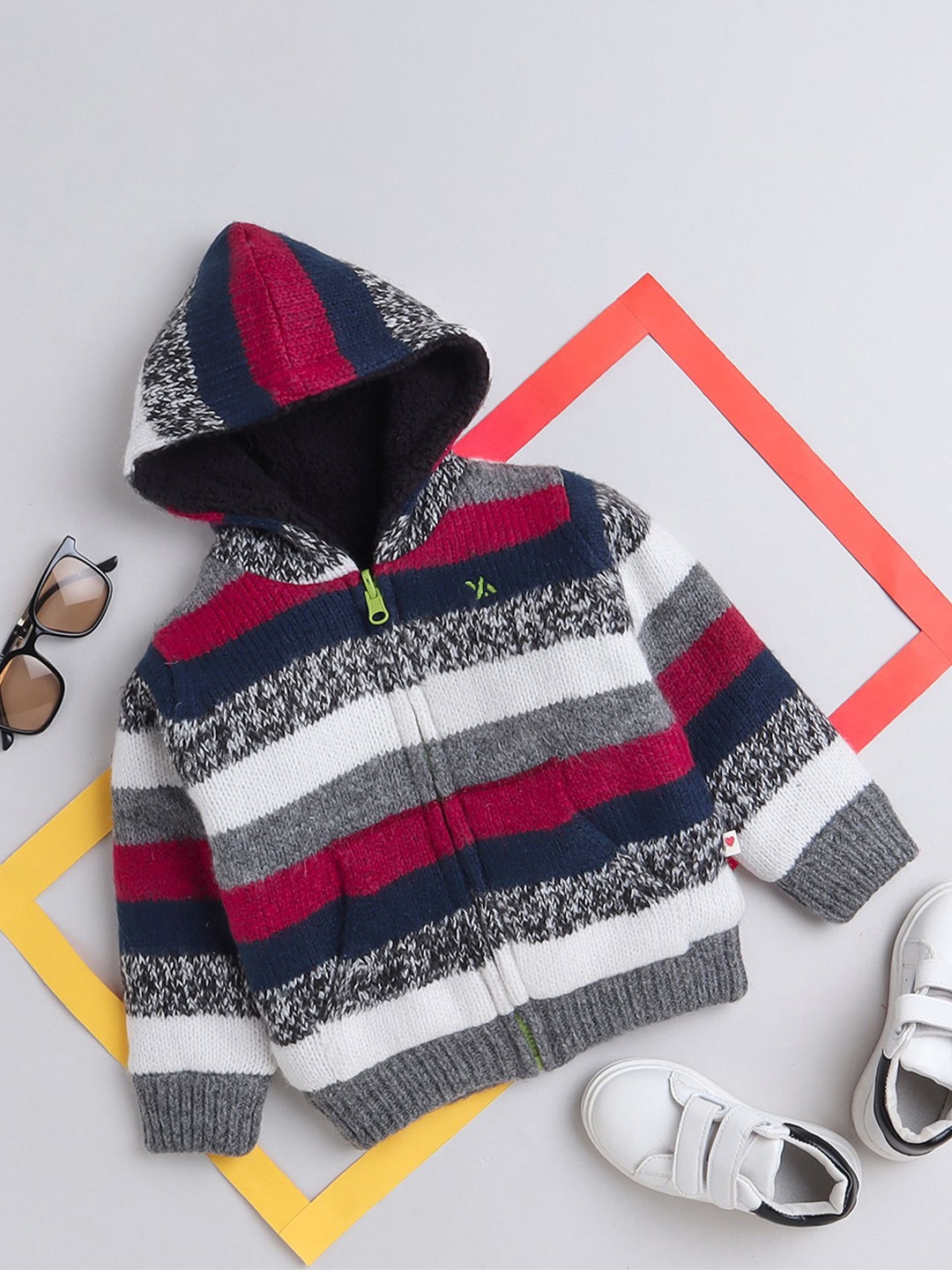 

Yellow Apple Boys Hooded Striped Sweater, Charcoal