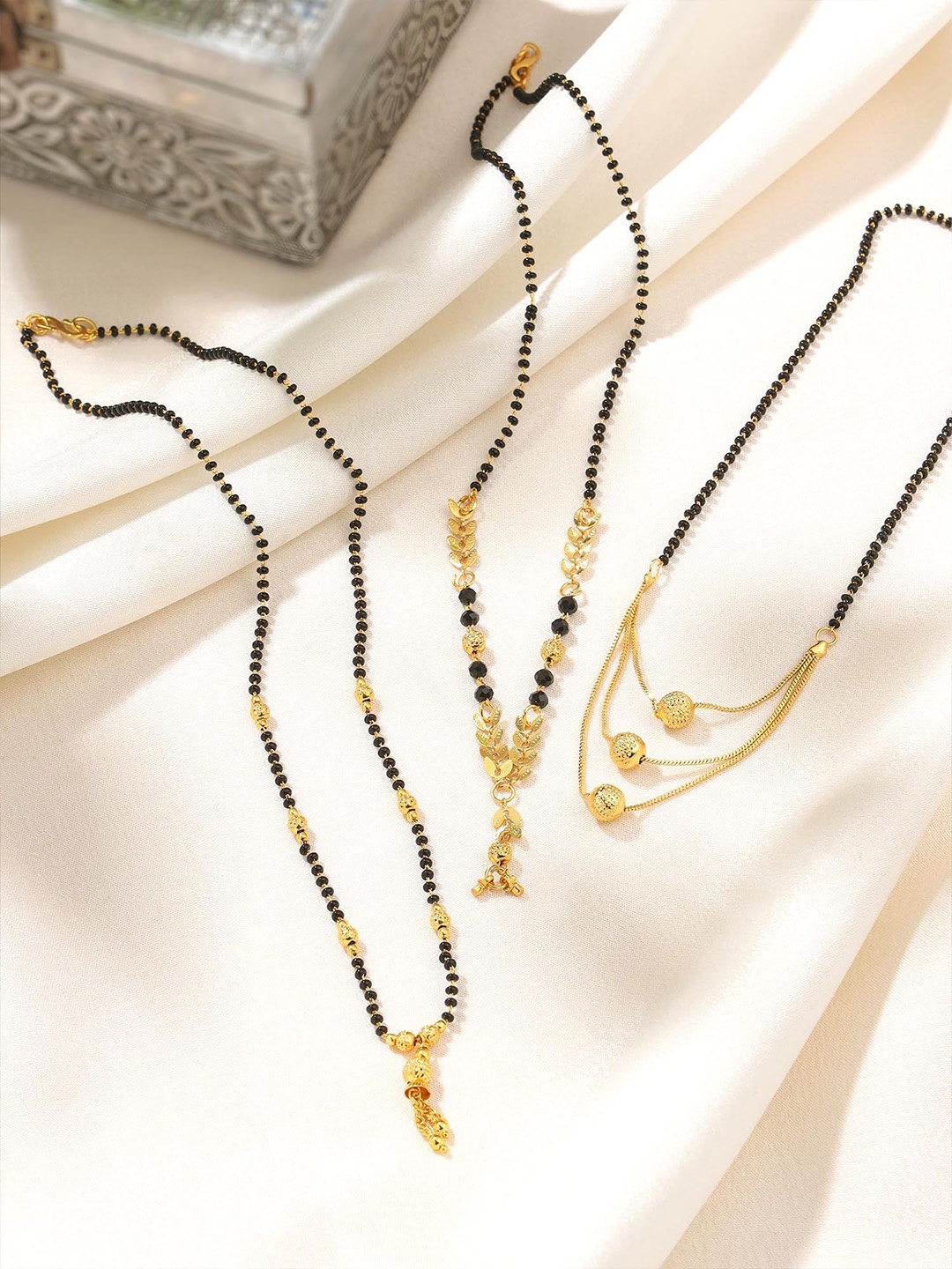 

Yellow Chimes Set Of 3 Gold-Plated Artificial Beads Mangalsutras