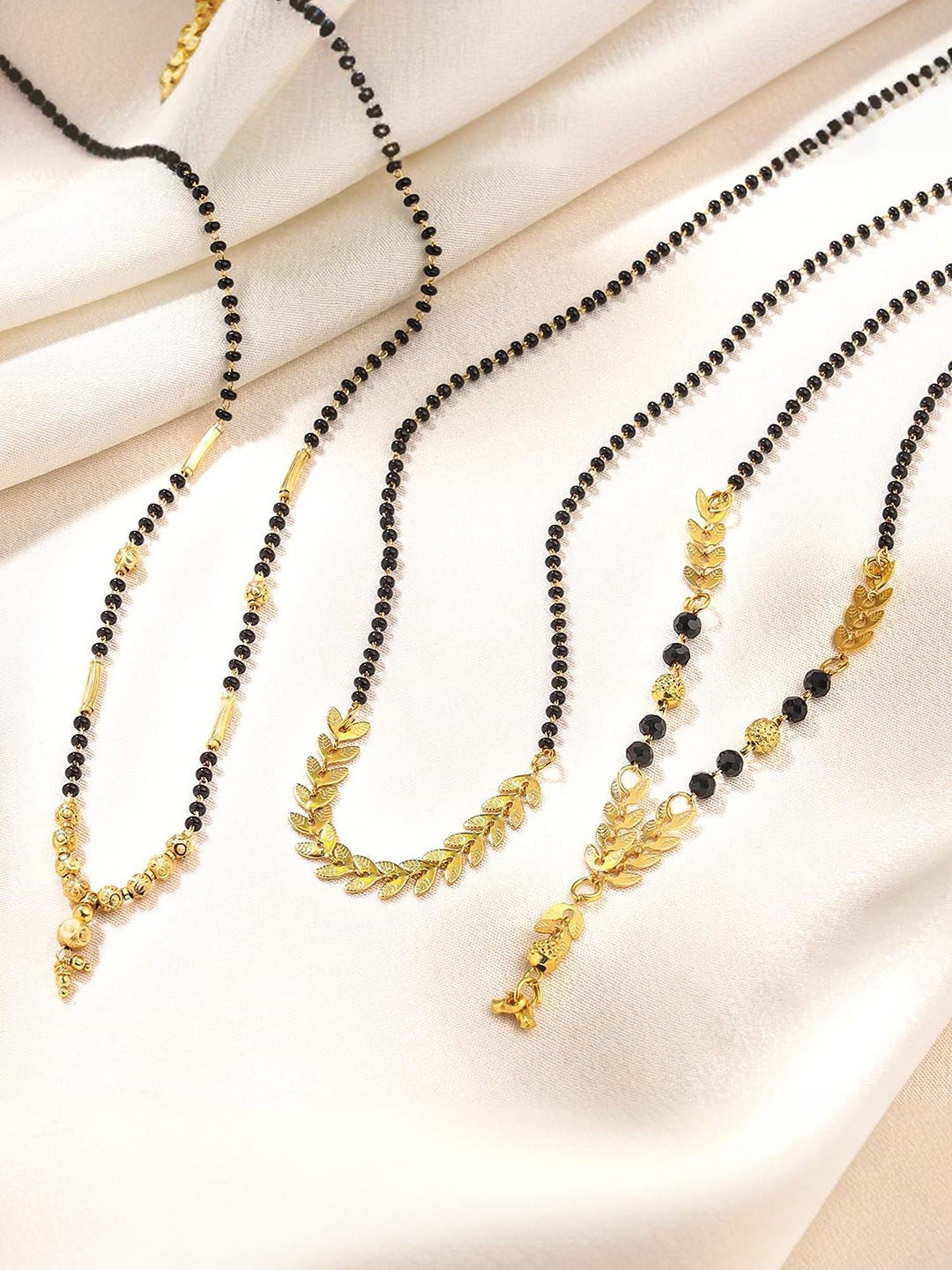 

Yellow Chimes Set Of 3 Gold-Plated Artificial Beads Mangalsutras, Black