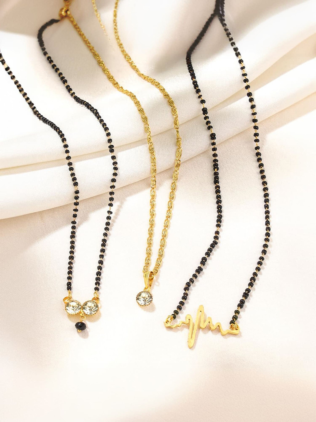 

Yellow Chimes Set Of 3 Gold-Plated Artificial Beads Mangalsutras