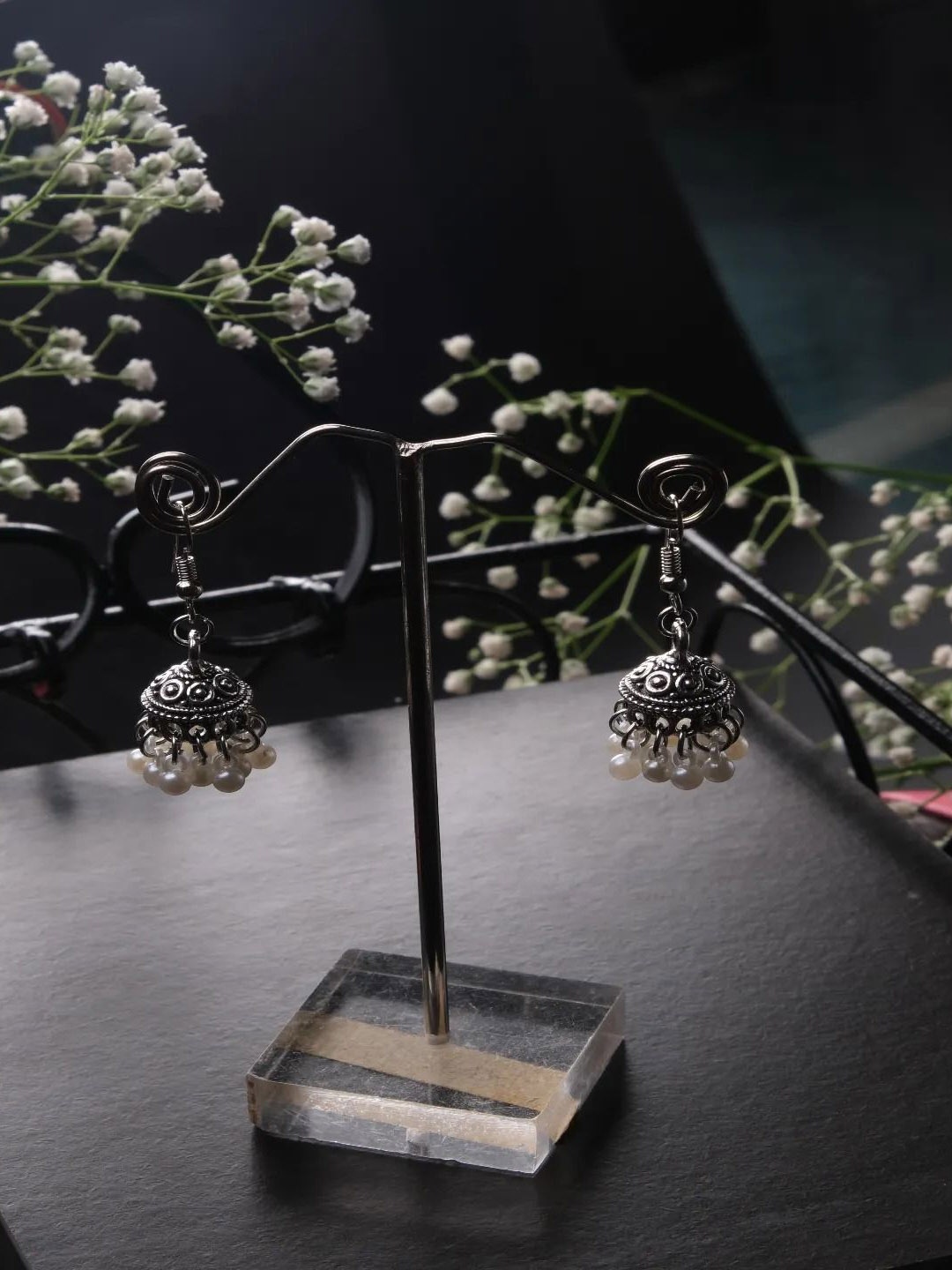 

Jewelz Silver Plated Beaded Contemporary Jhumkas