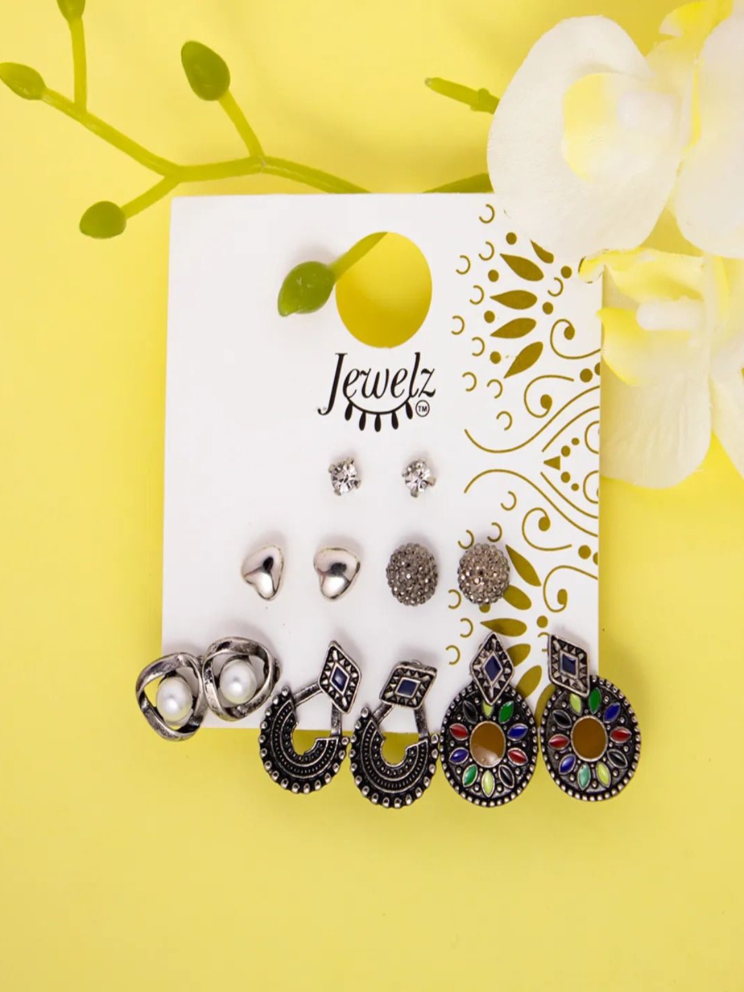 

Jewelz St Of 6 Silver-Plated Contemporary Studs Earrings