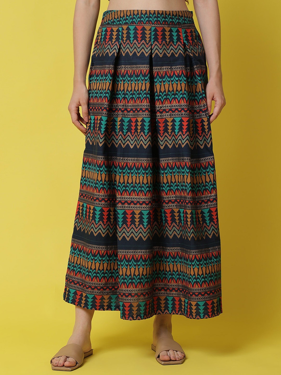 

Cot'N Soft Women Printed Pure Cotton A Line Flared Maxi Skirt, Black