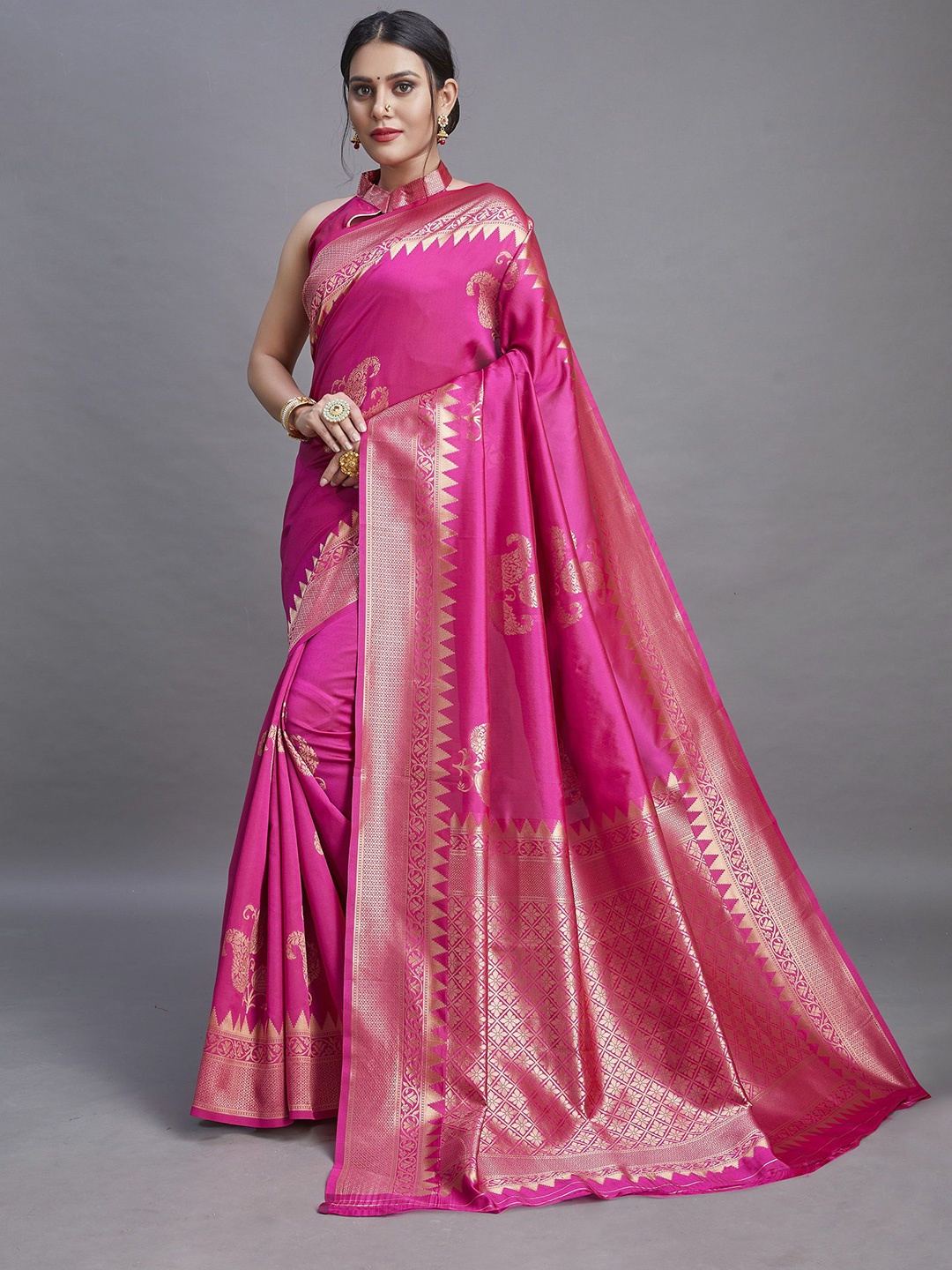 

V3 FASHION STUDIO Ethnic Motifs Zari Pure Silk Banarasi Saree, Pink