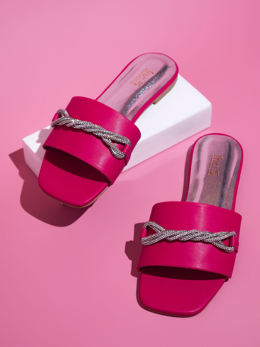 

Inc 5 Embellished Open Toe Flats, Pink