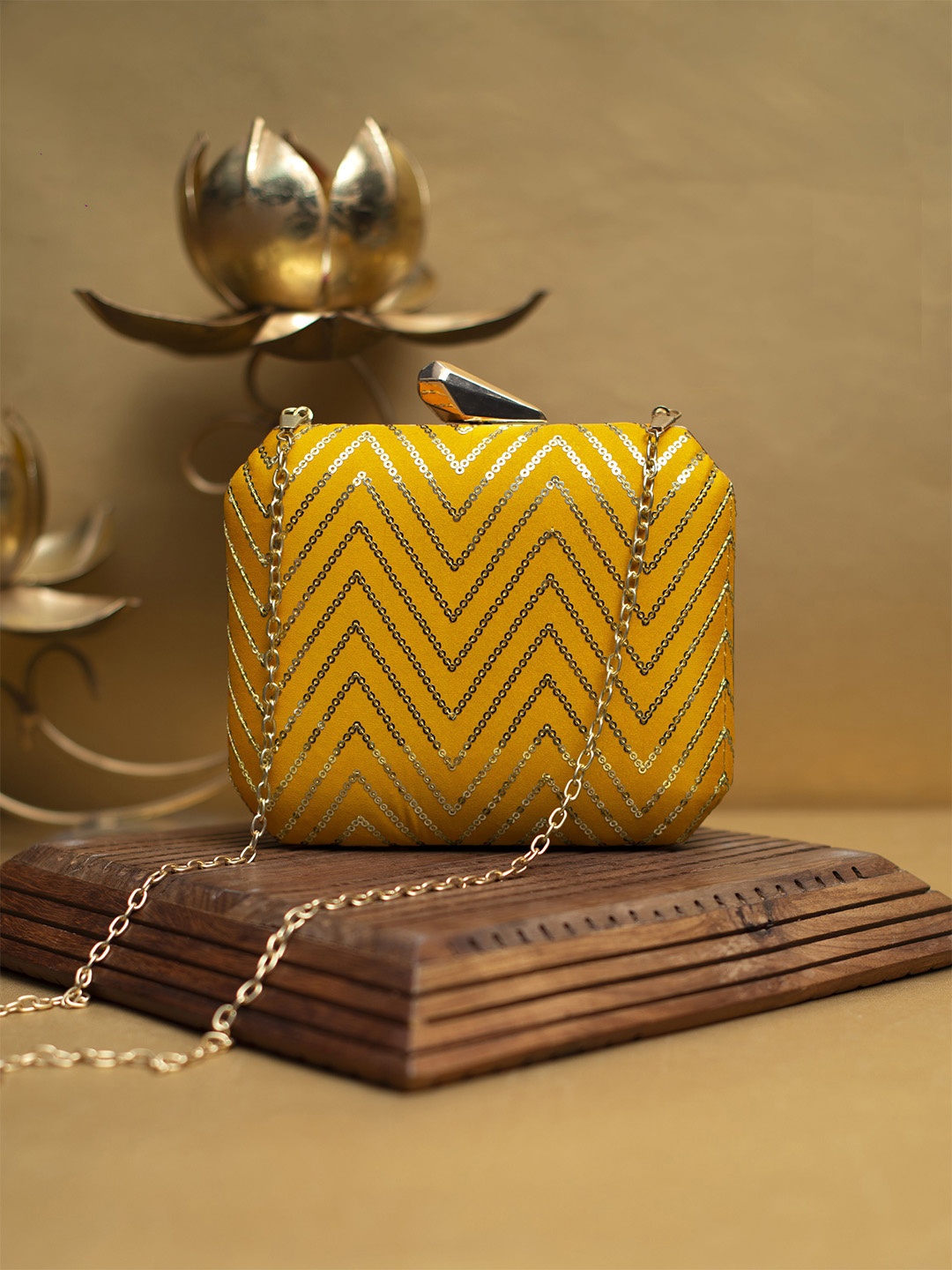 

ARTKLIM Embroidered Sequinned Box Clutch, Yellow