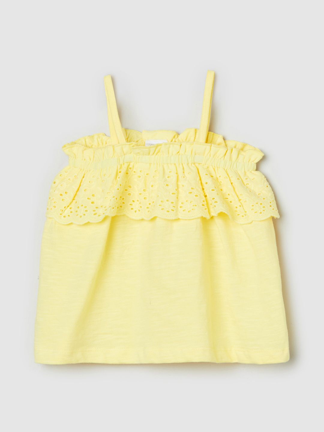 

max Girls Shoulder Straps Schiffli Cotton Top, Yellow