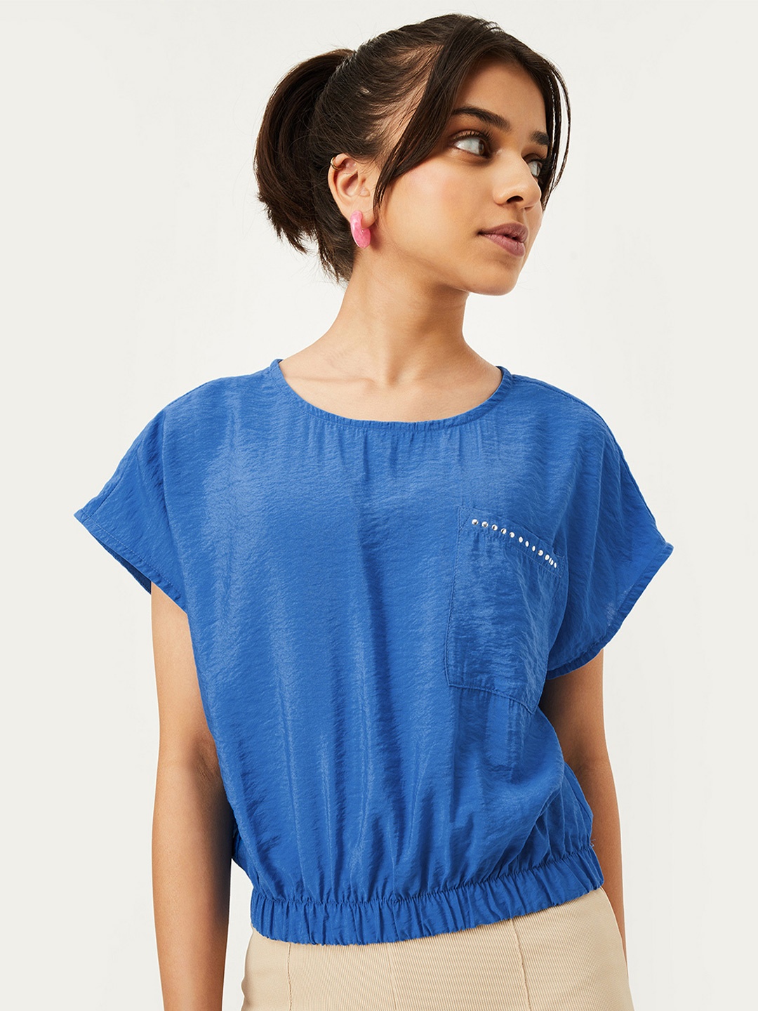

max Extended Sleeves Cotton Top, Blue