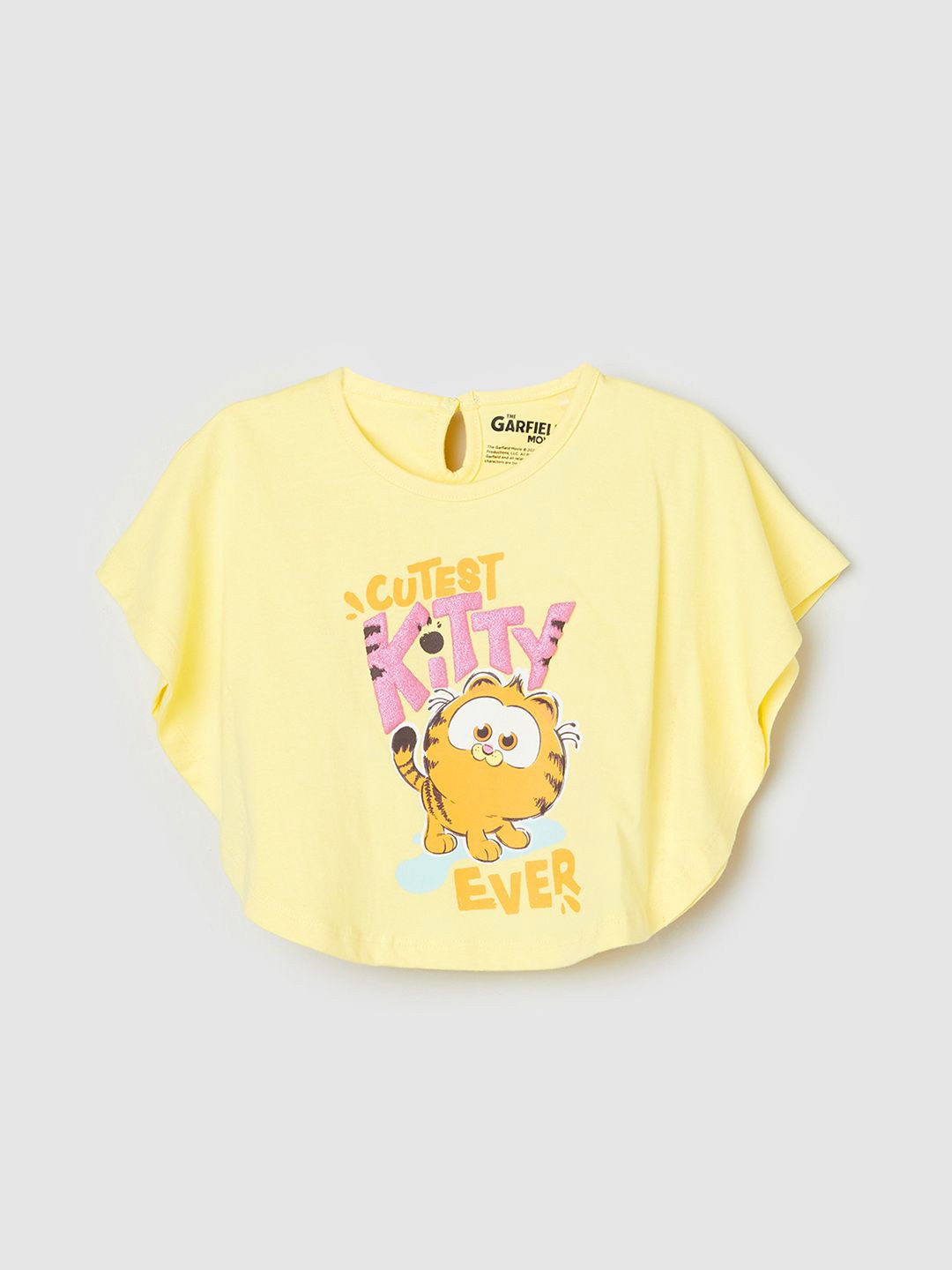 

max Girls Flutter Sleeves Graphic Printed Cotton Top, Yellow