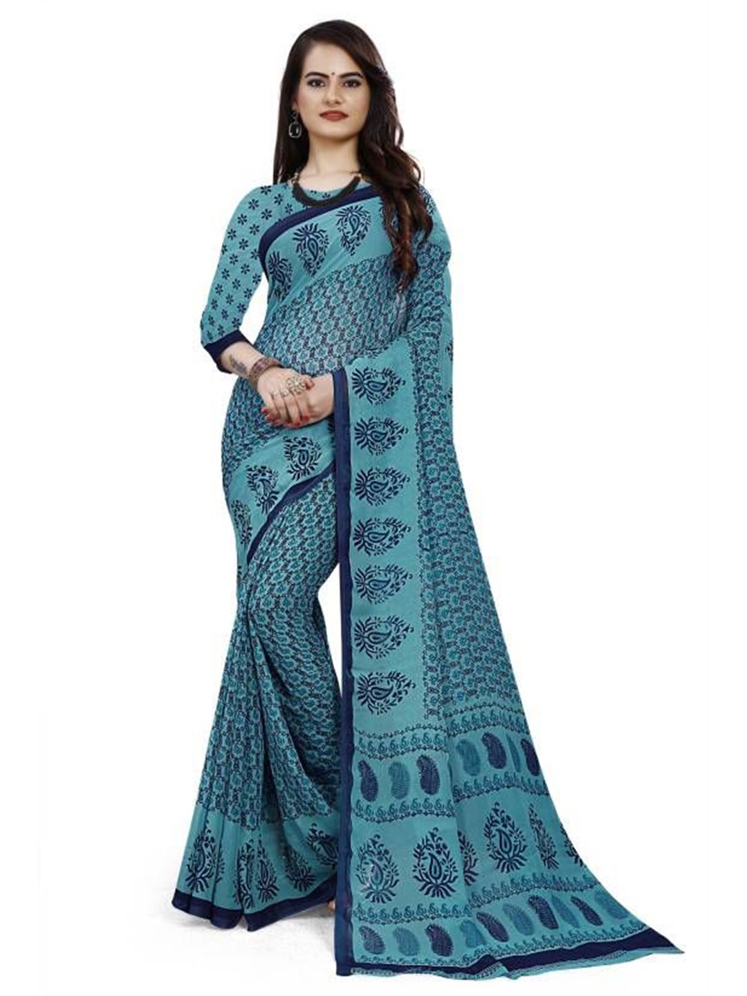 

RUNAYA NX Pure Georgette Saree, Blue