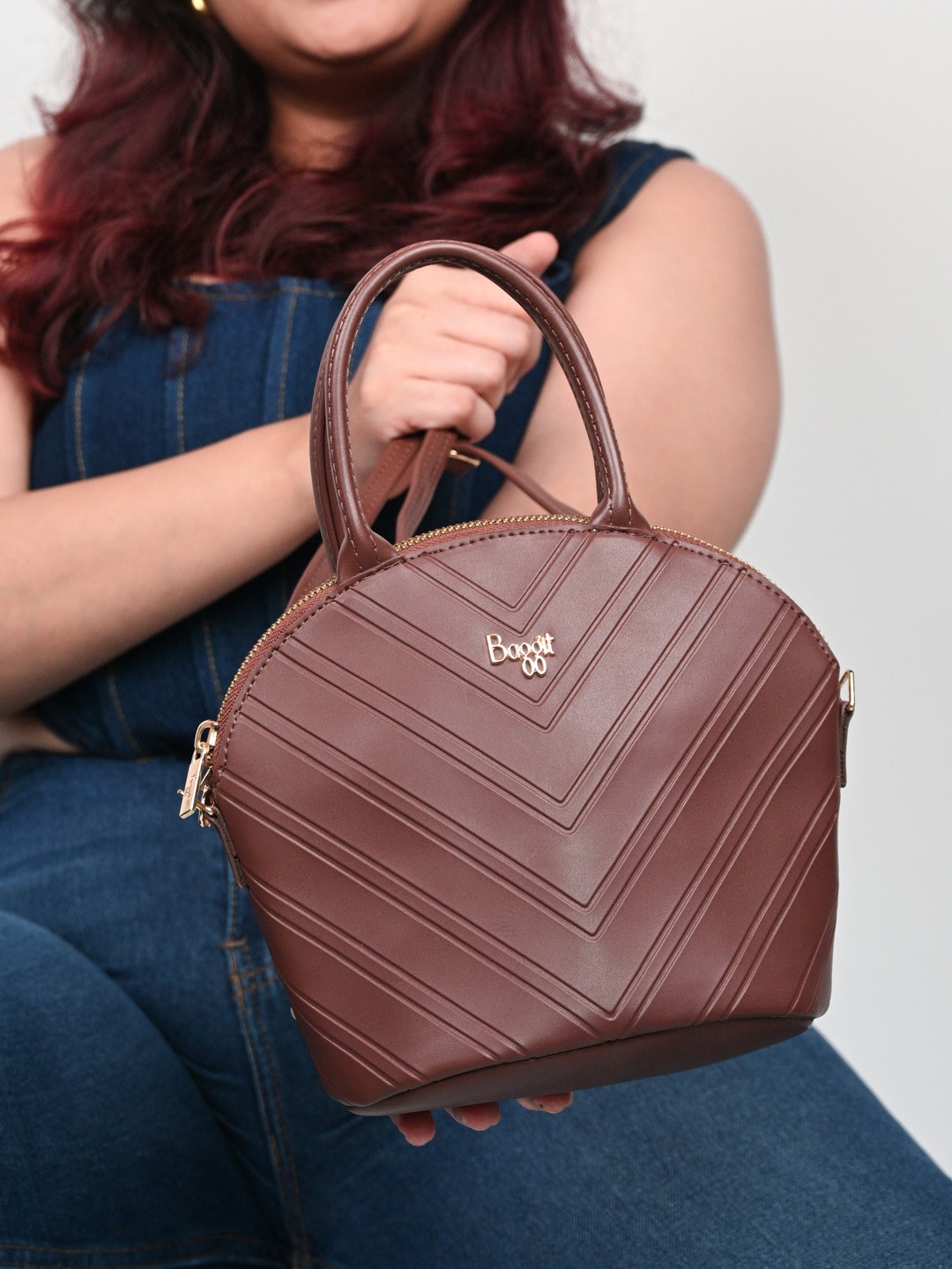 

Baggit Structured Handheld Bag with Quilted, Brown