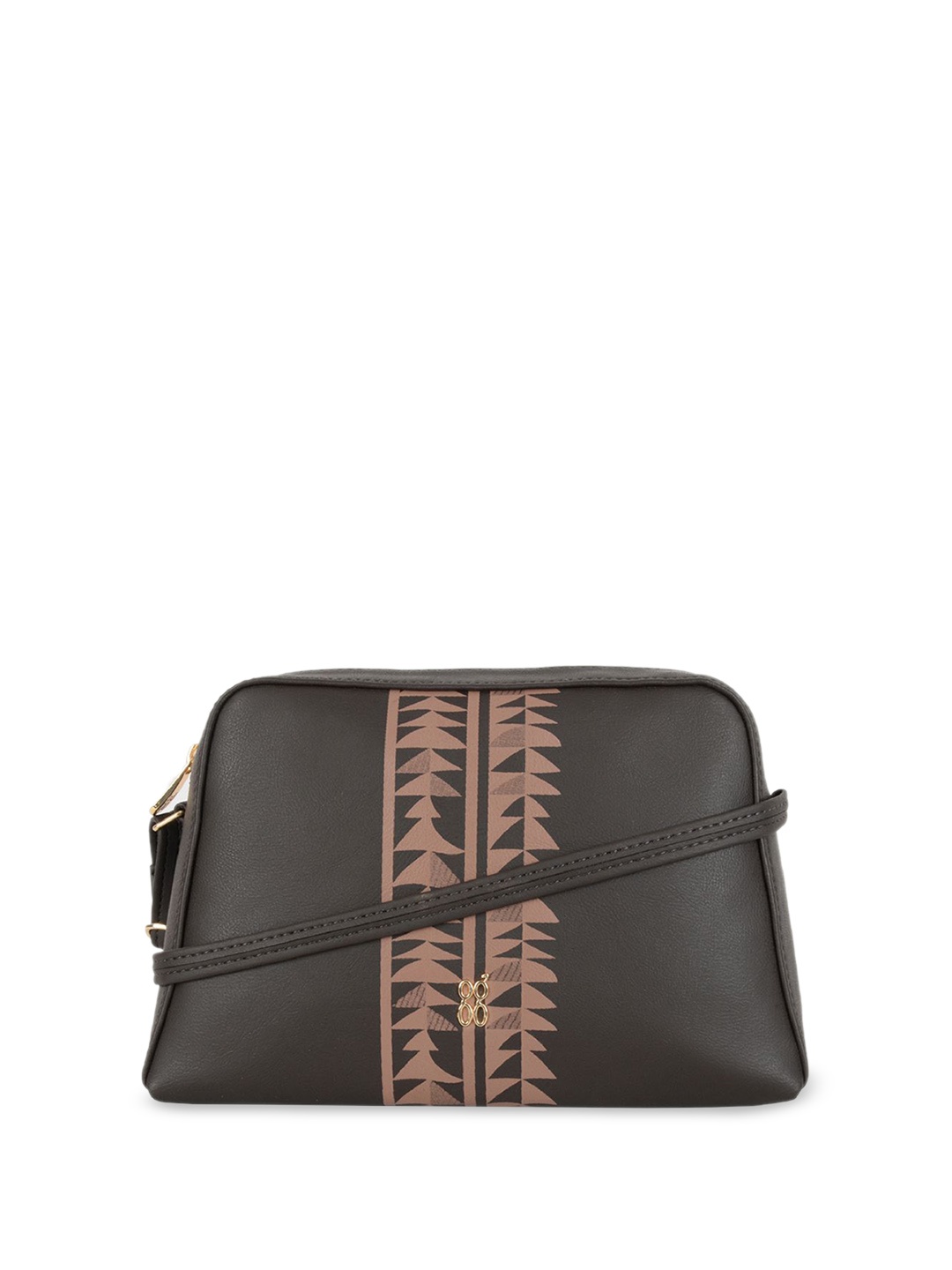 

Baggit Geometric Printed Structured Sling Bag, Brown