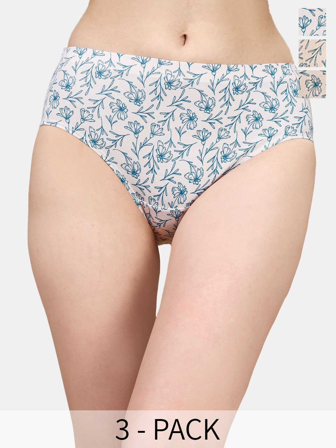 

Soie Pack of 3 Printed Hipster Full Coverage Briefs, White