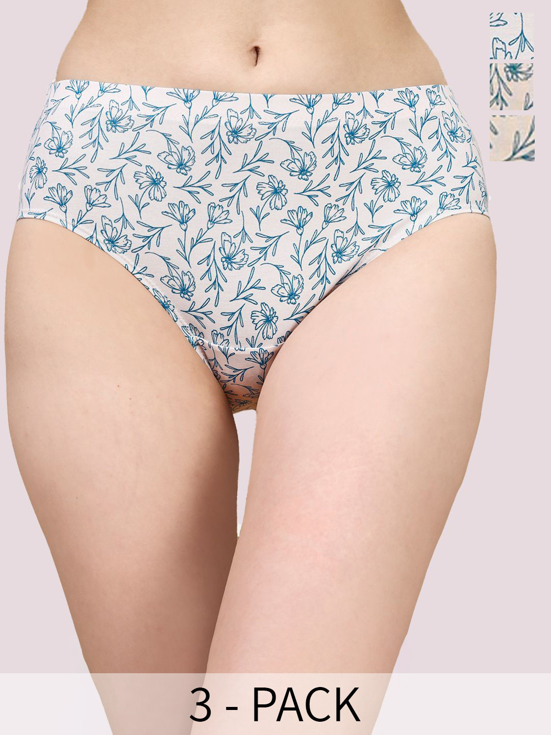 

Soie Pack Of 3 Printed Hipster Briefs, Blue