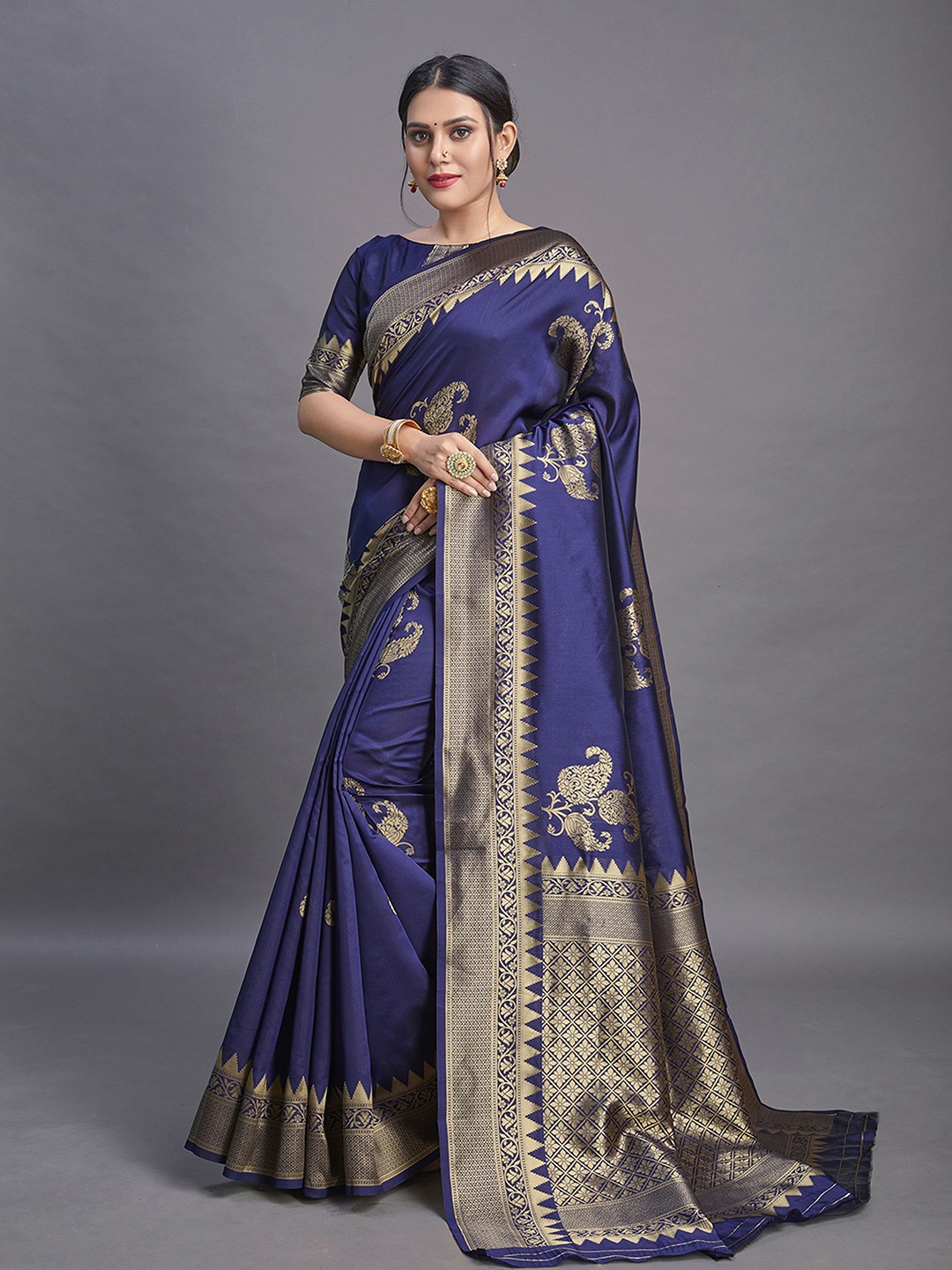 

Mitera Ethnic Motifs Zari Pure Silk Banarasi Saree, Blue