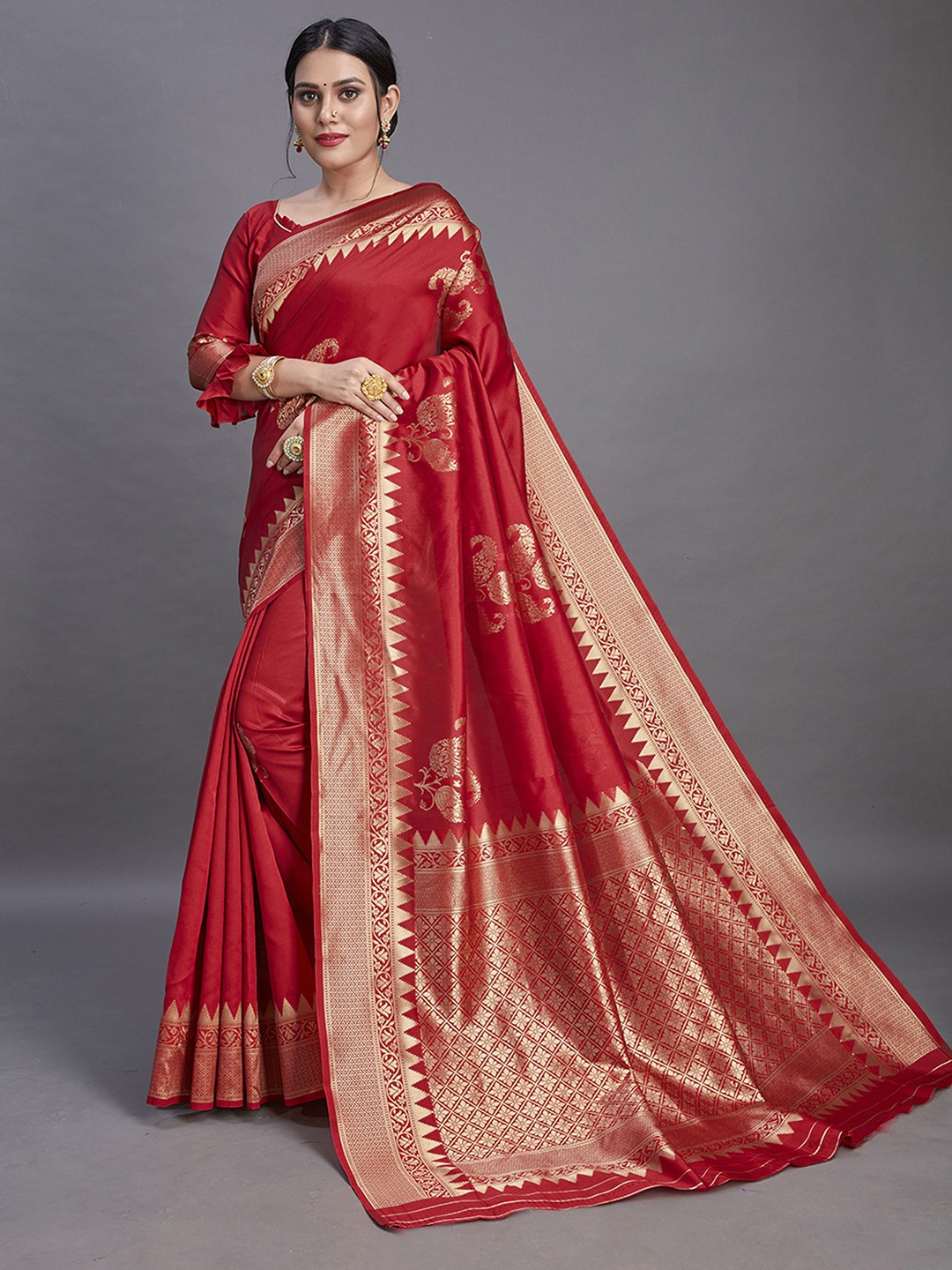 

Mitera Woven Design Zari Pure Silk Banarasi Saree, Red