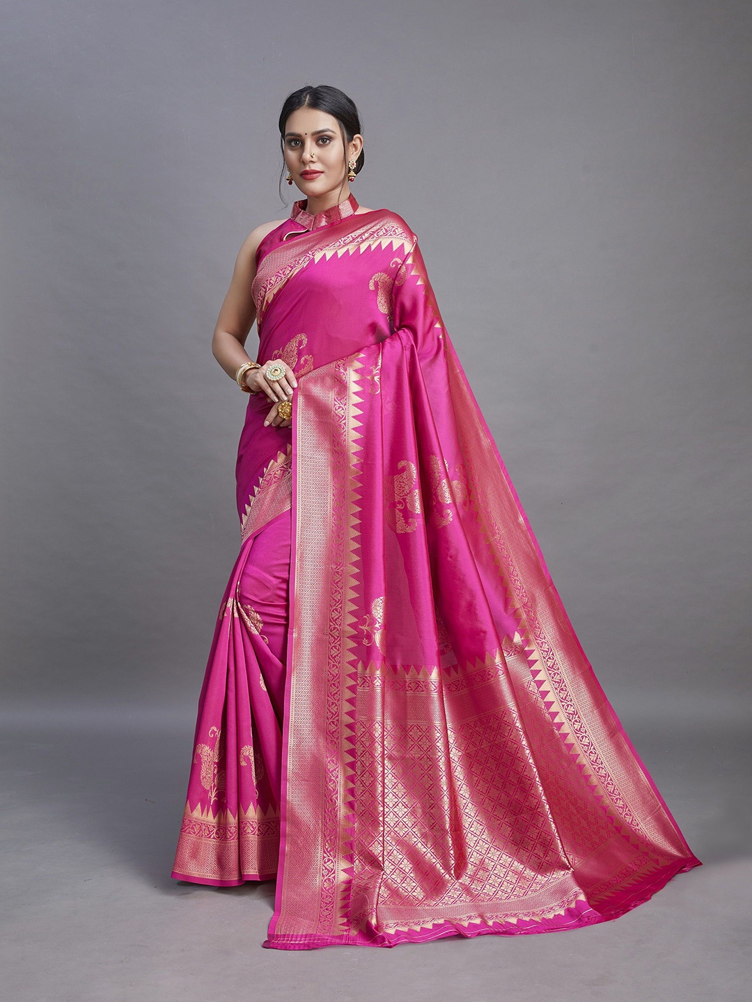 

Mitera Ethnic Motifs Zari Pure Silk Banarasi Saree, Pink