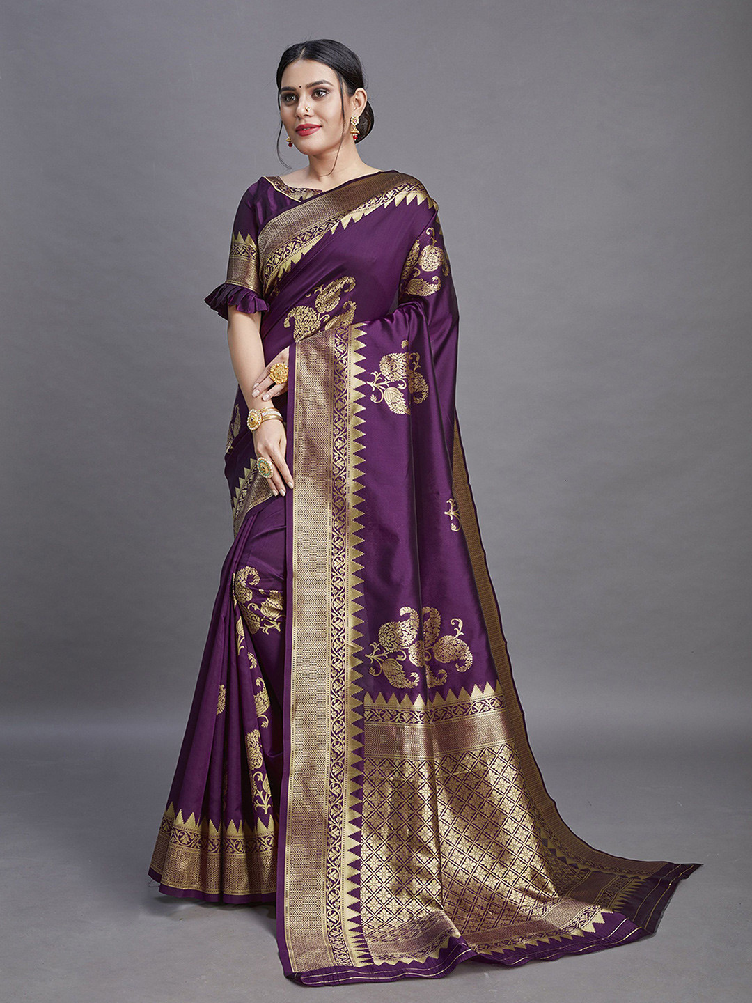 

Mitera Woven Design Zari Pure Silk Banarasi Saree, Purple