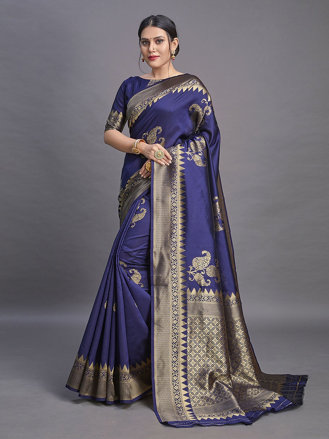

KALINI Ethnic Motifs Zari Pure Silk Banarasi Saree, Blue