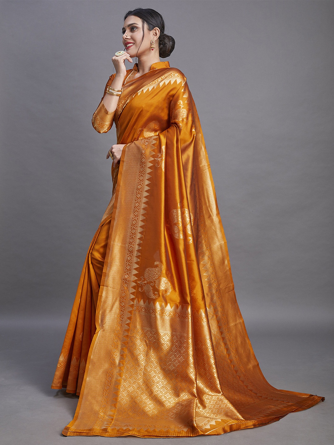 

KALINI Woven Design Zari Pure Silk Banarasi Saree, Orange