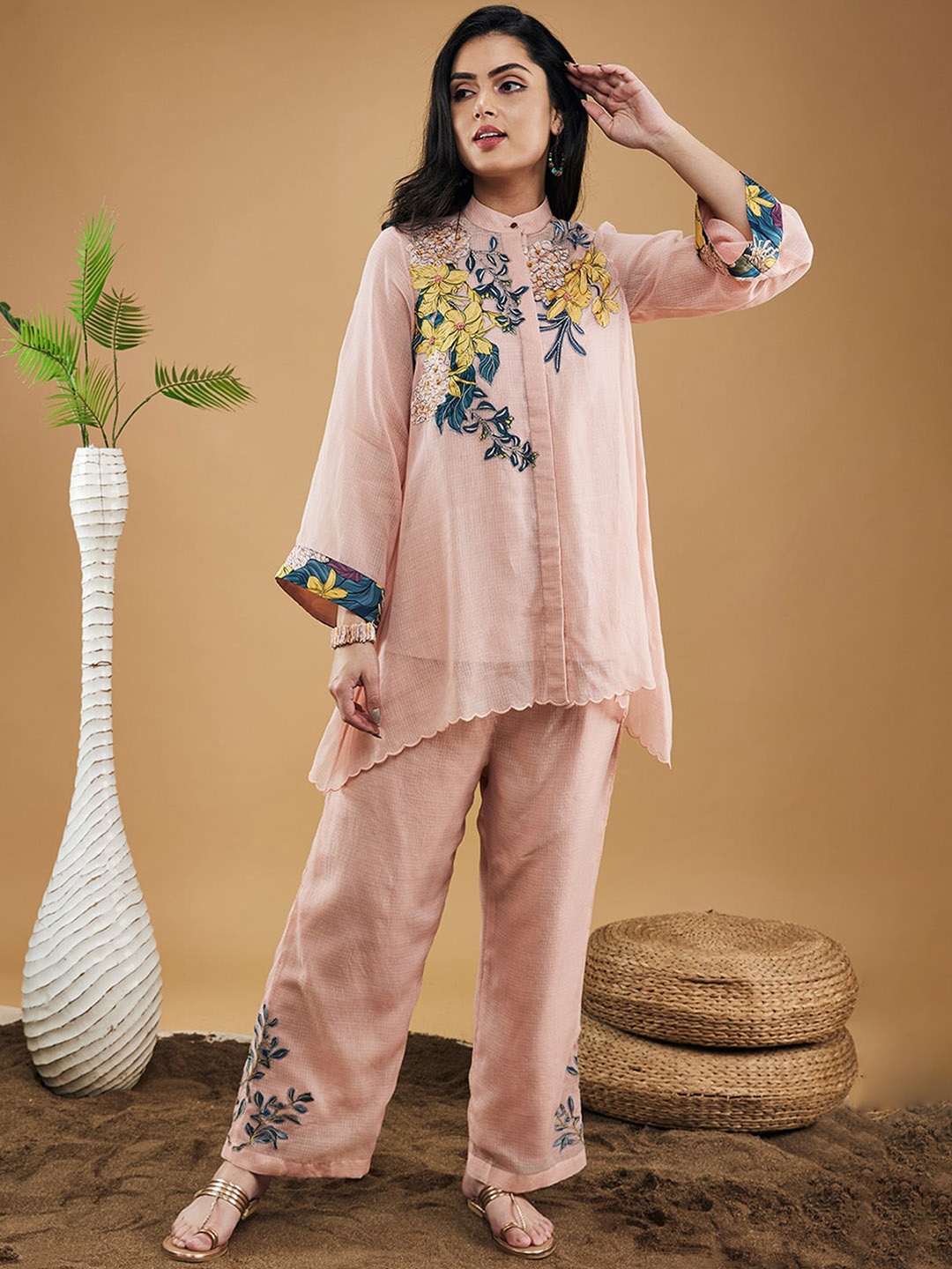 

SOUP BY SOUGAT PAUL Printed Angrakha Sequinned Co-Ords Set, Peach