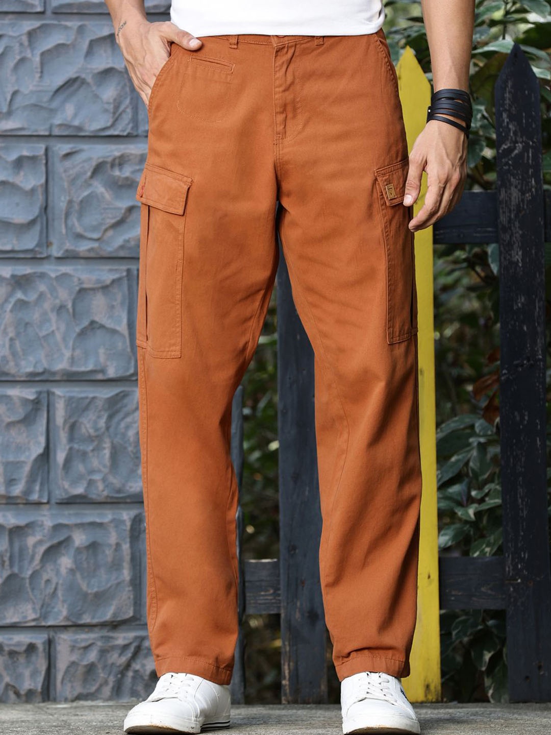 

Thomas Scott Men Straight Fit Mid-Rise Cotton Easy Wash Trousers, Rust