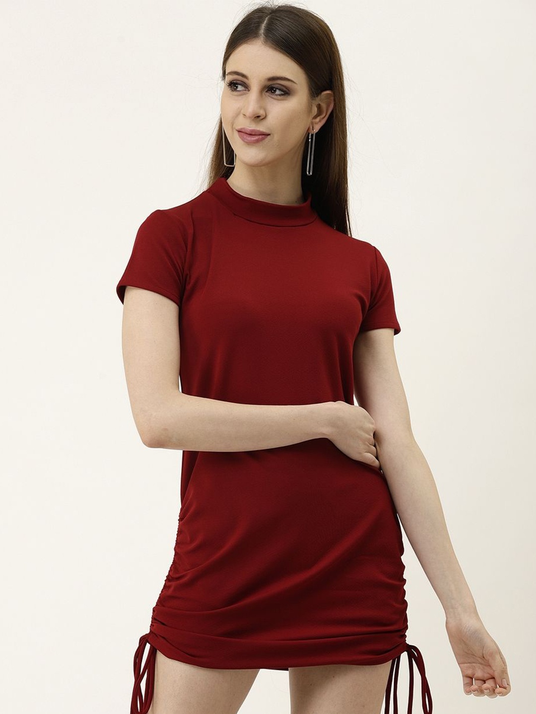 

TANDUL Tie-Ups Ruched Mini Sheath Dress, Maroon