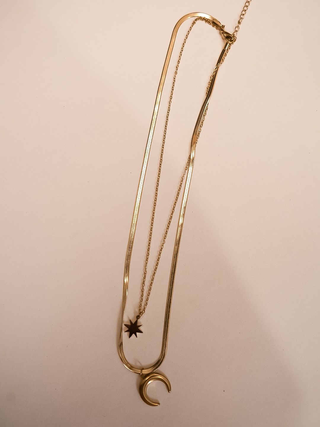 

The Cacti Store Stainless Steel Star Moon Double Layer Chain, Gold