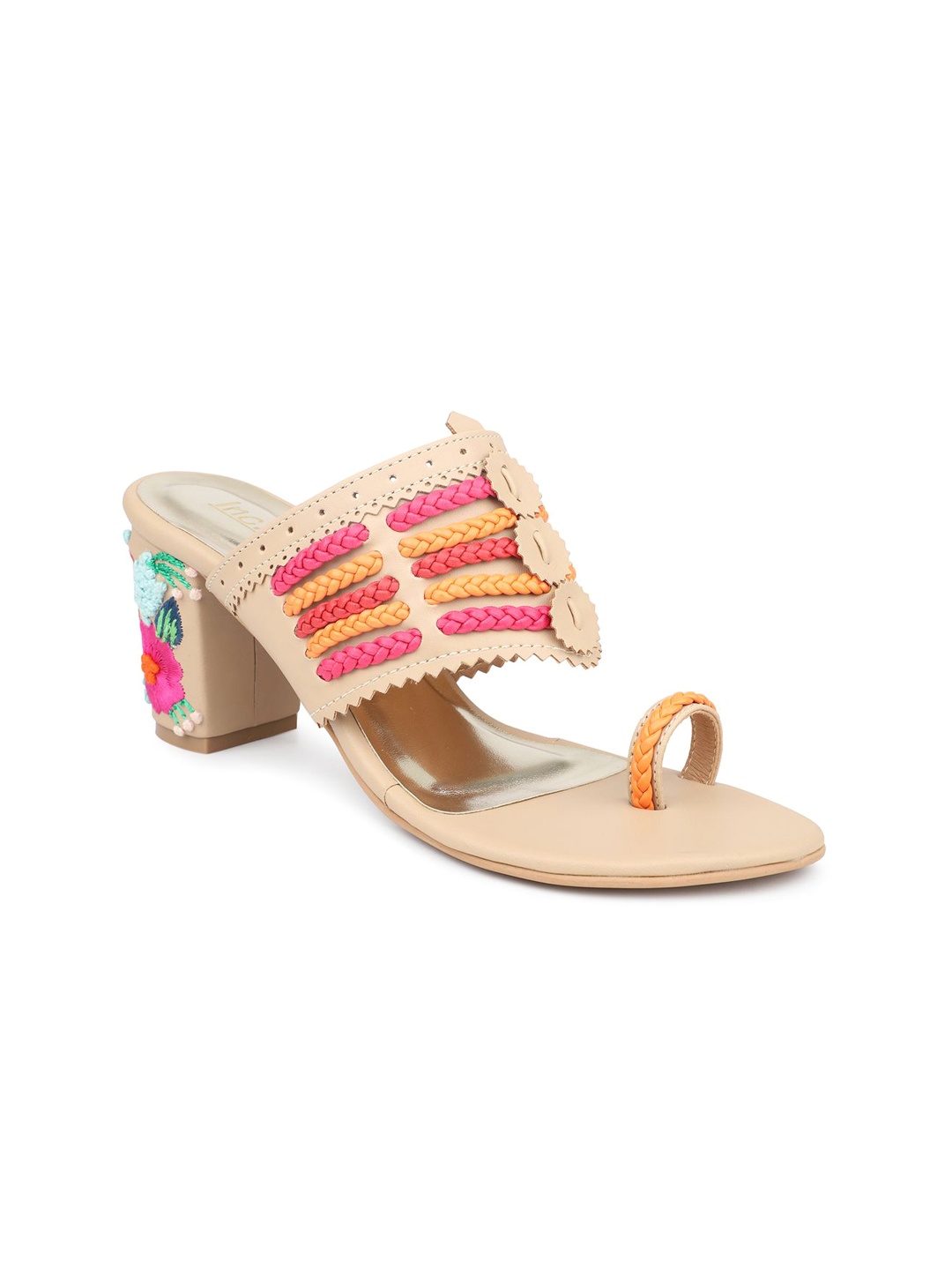 

Inc 5 Embroidered Open Toe Block Heels, Beige