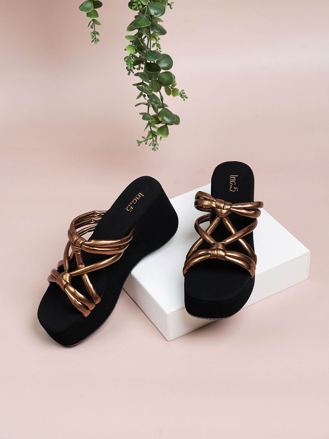 

Inc 5 Knot Detail Open Toe Wedge Heels, Gold