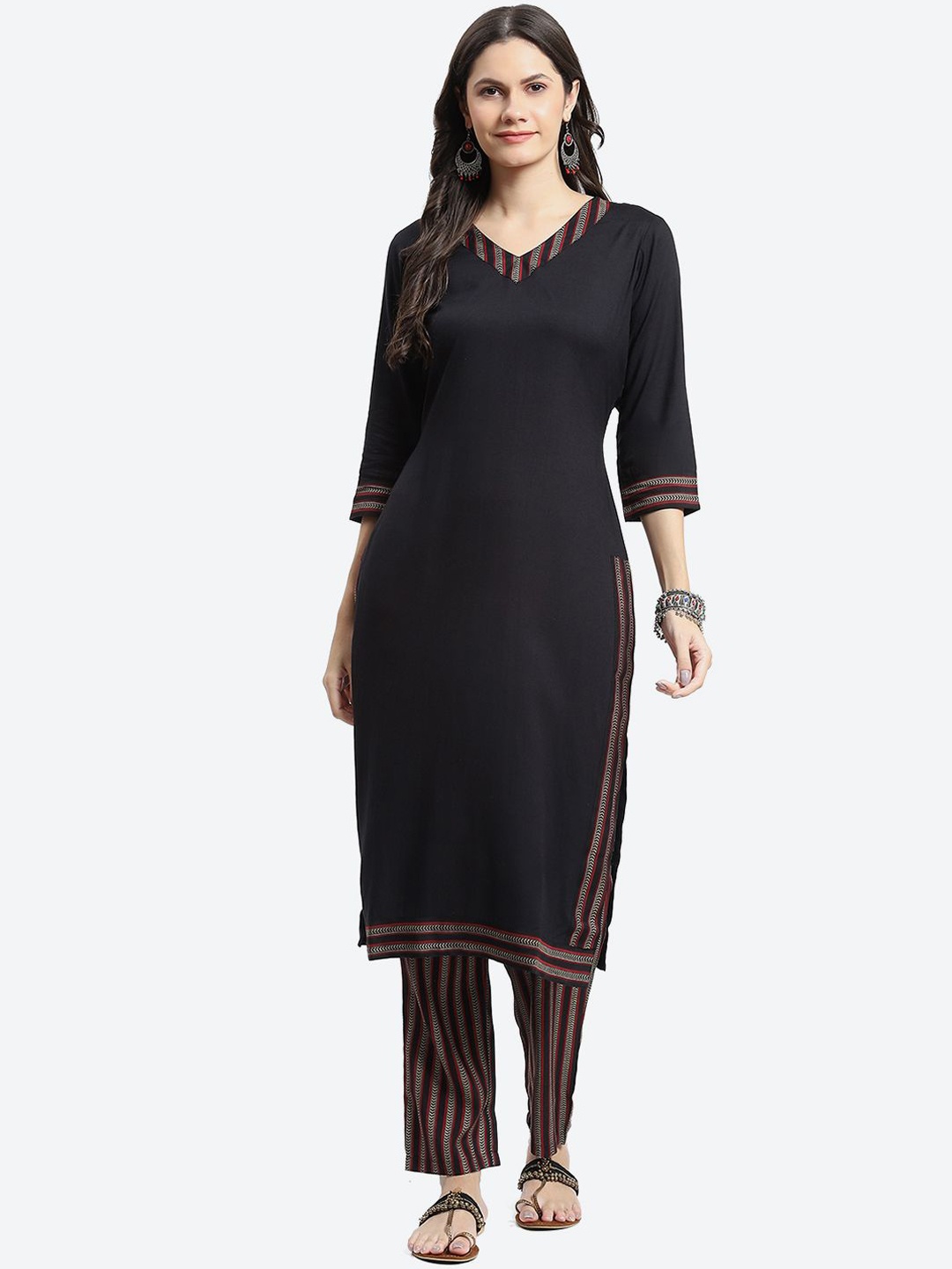 

Kurti's by Menka Women Yoke Design Regular Kurta with Trousers, Black