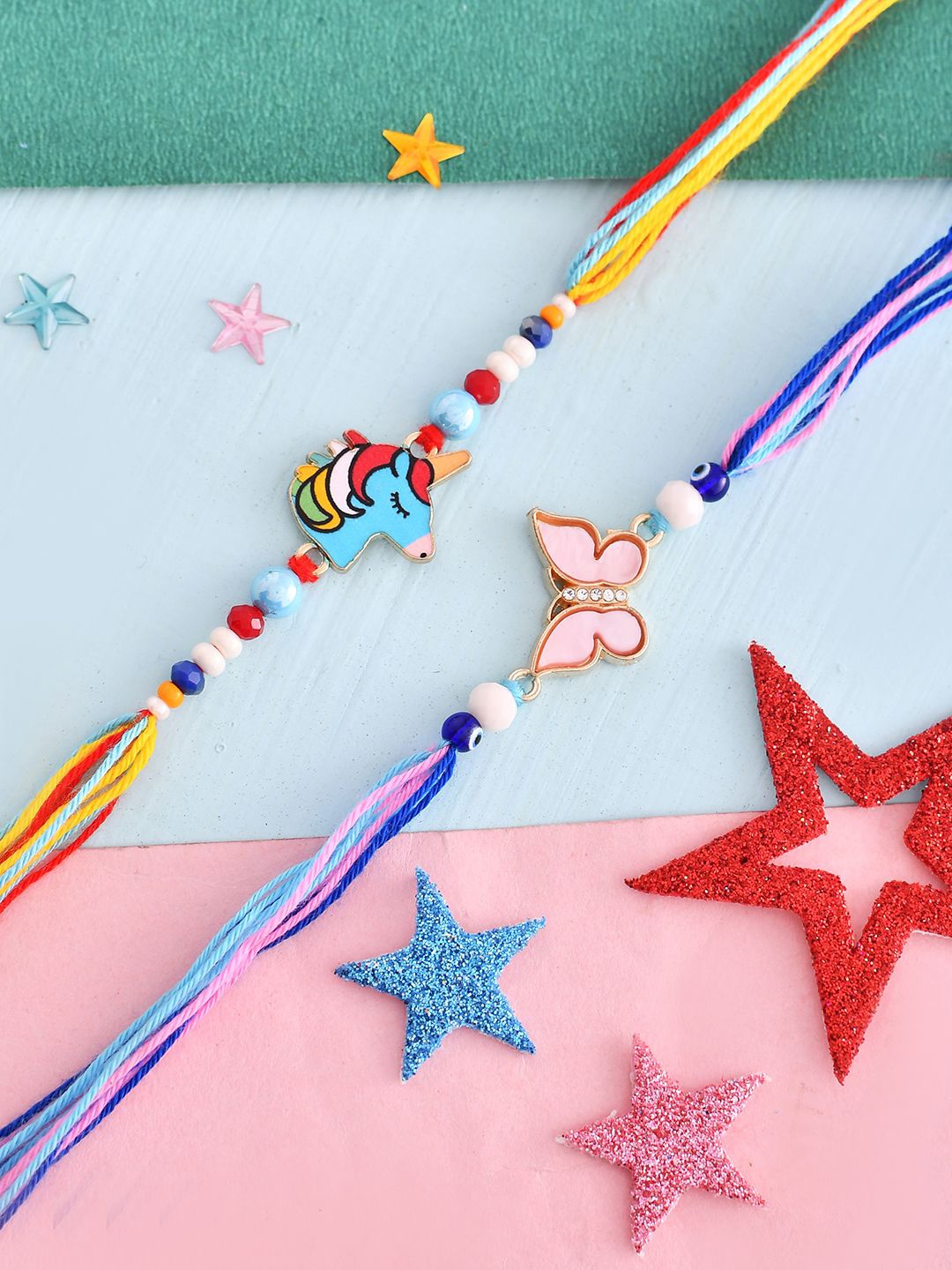 

Voylla Butterfly And Unicorn Charm Kid's Thread Rakhi, Gold