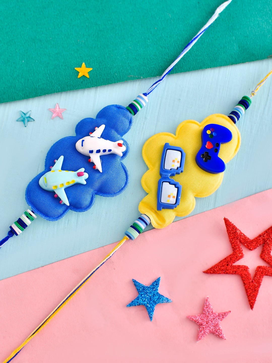

Voylla Kids Pack Of 2 Airplane & Video Games Motifs Thread Rakhi, Blue
